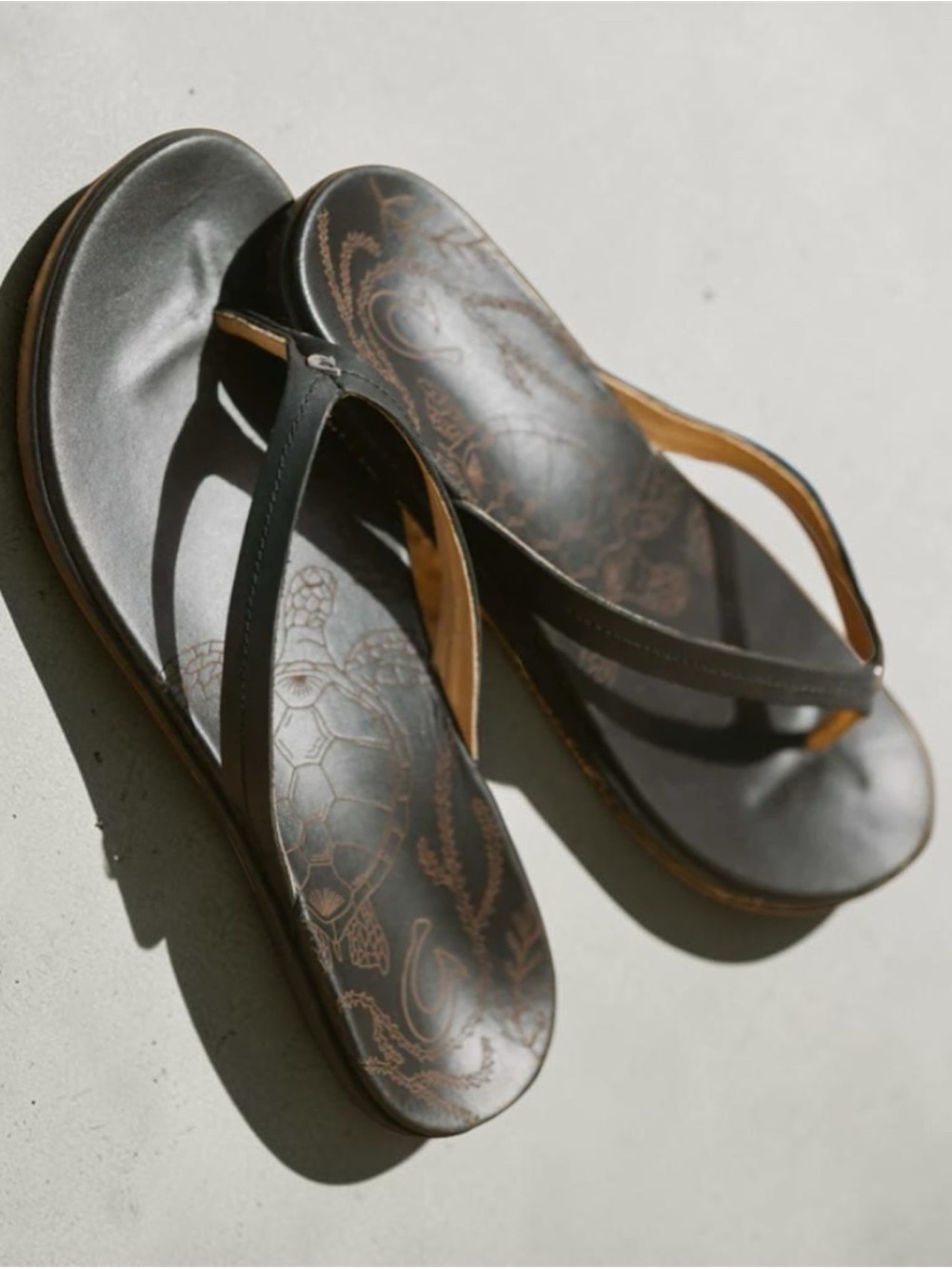 OluKai Black Leather Women's Flip Flop Sandals